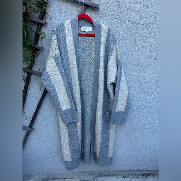 The Great Long Open Front Duster Striped Gray Wool Blend Cardigan 2/ Medium - Picture 1 of 7